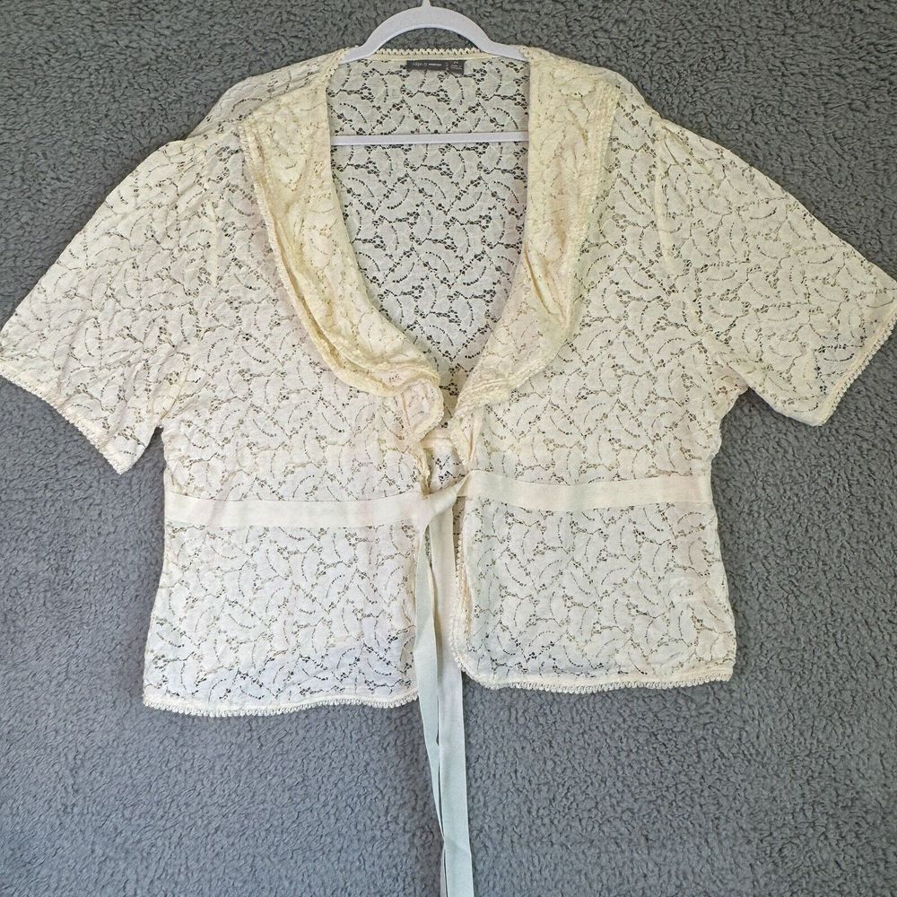 Apt. 9 Woman Ivory Beige Lace Y2K Cardigan Top Ribbon Tie Size 2X